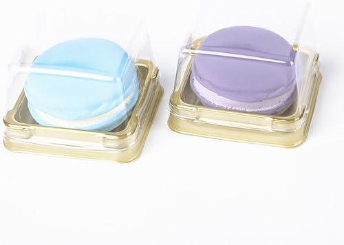 Caja individual de plástico transparente para pastel de luna con tapas transparentes y etiquetas de sellado, 50 juegos (1.76 oz dorado) 50G oro,3.53