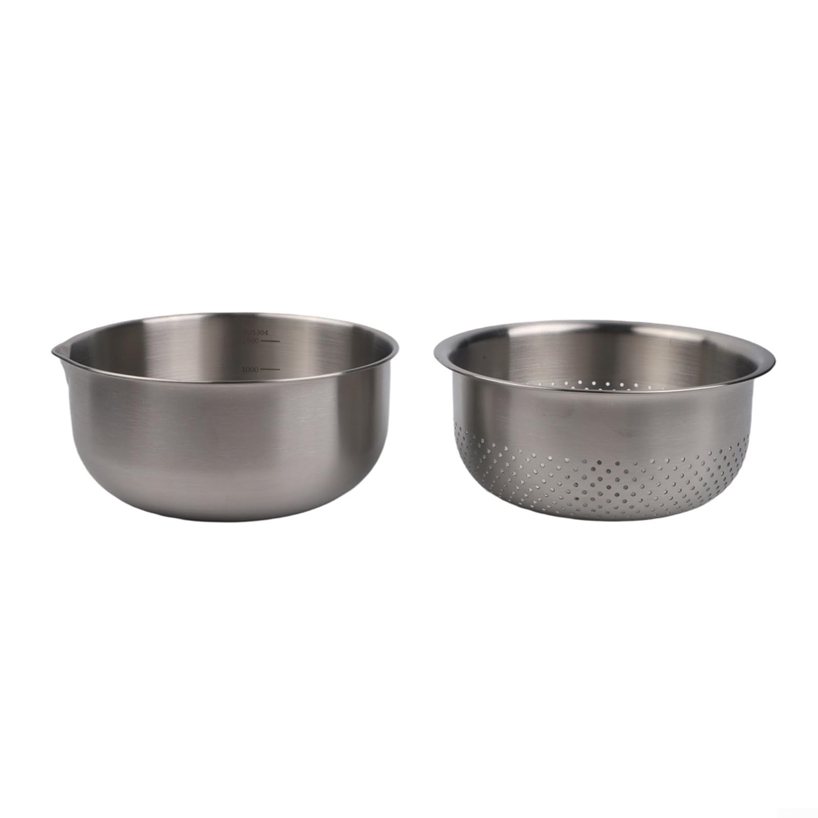 2-teiliges Edelstahl-Sieb und Salatschüssel-Set, 304 Abtropfkorb mit Messmarkierungen für Gemüse, Obst, Nudeln, Reis, Küche und Camping im Freien (M)