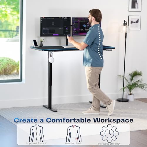 Image of VIVO Black 60 x 30 in Standing Desk, DESK-KIT-1B6BP-30 | Electric, Holds 220 lbs, Sit Stand, Height Adjustable, Extra Deep Full-Size Mouse Pad, Memory Presets, 1B Series, Black Frame