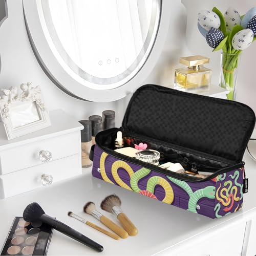 Bolsa de viaje para herramientas de cabello para mujer con tapete resistente al calor removible, soporte para rizadores, planchas y accesorios de cuidado capilar, diseño de serpiente caricatura miniatura 7
