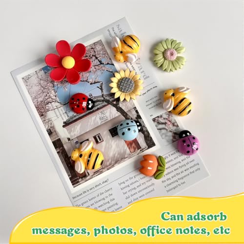 Image of HASTHIP Cartoon Fridge Magnets 10 Pack with Resin Flower Designs and Cartoon Bee Shapes for Kitchen Decoration Stylish Refrigerator Accessories