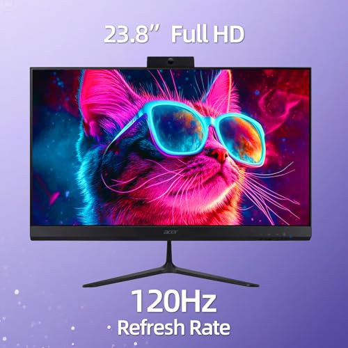 Image of acer 24 inch FHD All-in-One Desktop Computer, 120Hz IPS Display, Intel Core i3-1305U Processor, 8GB RAM, 512GB SSD, Wi-Fi 6, Bluetooth, HDMI, USB Type-C, Windows 11 Pro, Keyboard & Mouse, Black