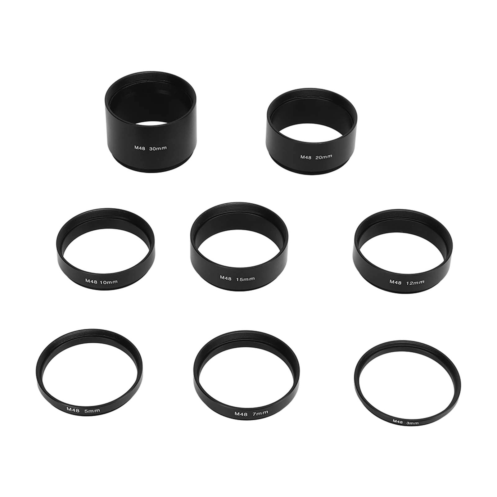 Telescope Extension Tube Set, 8 PCS Aluminum Alloy M48X0.75 Astronomical Extension Tube Kit 3 5 7 10 12 15 20 30mm Extending Ring for Astronomical Telescope Photography
