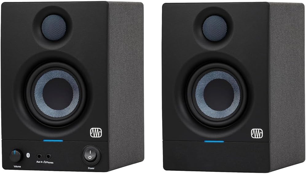 PreSonus Eris 3.5BT Gen 2 Powered 3.5-Inch 50W Bluetooth Power Desktop Speakers Bundle with Pair of Auray IP-S Small Isolation Pad and 1/4" TRS Male to Male Audio Cable