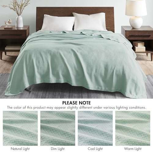 Image of Madison Park 100% Egyptian Cotton King Size Bed Blanket for Summer Seafoam | Cozy Soft Breathable Durable, Waffle Weave Woven Casual, Lightweight Knit All Season Throw for Bed Couch or Sofa, OEKO TEX