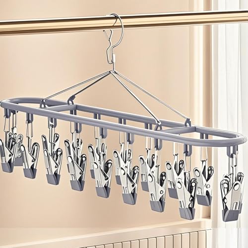 Niulab Sock Dryer with 20 Pegs Clothes Drying Hanger with Clips Sock Peg Hanger for Washing Line, Drip Airer Hanging Sock Rack for Socks, Underwear, Bras, Baby Clothes (Grey)