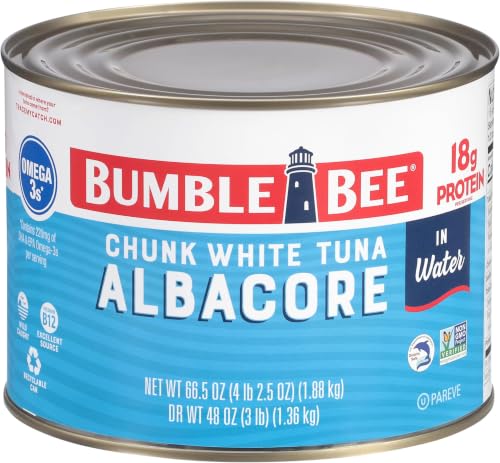 Image of Bumble Bee Chunk White Albacore Tuna in Water, 66.5 oz Bulk Food Service Can - Wild Caught Tuna - 20g Protein per Serving, High in Omega-3s - Non-GMO Project Verified, Gluten Free, Kosher (Pack of 5)