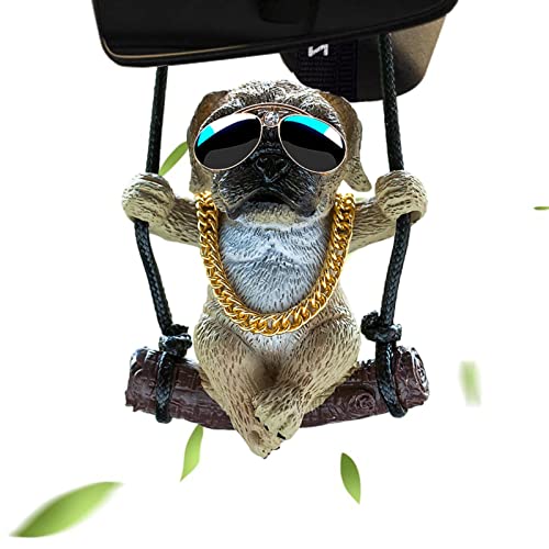 Schwingender Mops-Autobehang-Ornament,Haustier Hund Auto Rückspiegel Anhänger | Niedlicher Bulldoggen-Mops-Autoanhänger, cooler Hundeanhänger für Geburtstagsgeschenke, Wohnmobil-Dekoration Zorq