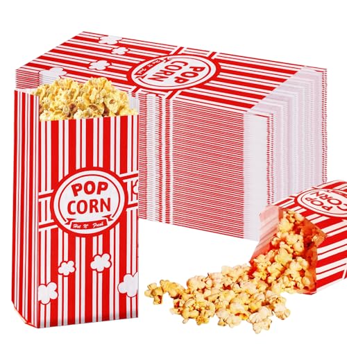 WANDGU 200 bolsas de palomitas de maíz: 9 x 6 x 21 cm, bolsas de papel kraft retro para palomitas de maíz, cajas de palomitas de maíz, accesorios para dulces, fiestas, celebraciones familiares, cine,