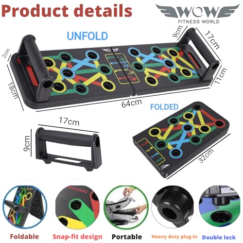 Image of Wow Fitness World Push up Board with Ebook training guide(Downloadable) - 15 in 1 Pushup Board for Men & Women - Foldable Push-up Board and Push up bar System - Flex Board