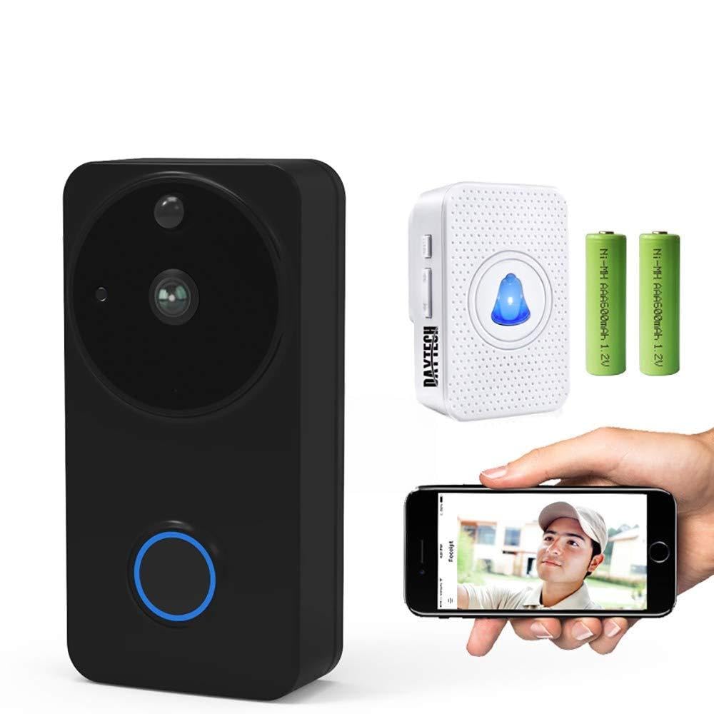 Timbre de Video, (Timbre inalámbrico de la Puerta WiFi, 720P HD, 166 Grados, Gran Angular, función de interfono, Sensor de Movimiento, Resistente al Agua, para iOS y Android)