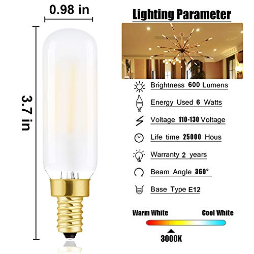 T6 Led Bulb, T6.5 Dimmable E12 Edison Light Bulbs Soft White 3000K, Frosted Glass,600Lm, 60W Candelabra Incandescent Bulbs Equivalent Vintage Led Filament Candle Bulb With Decorative, 6Pack. #TOP5