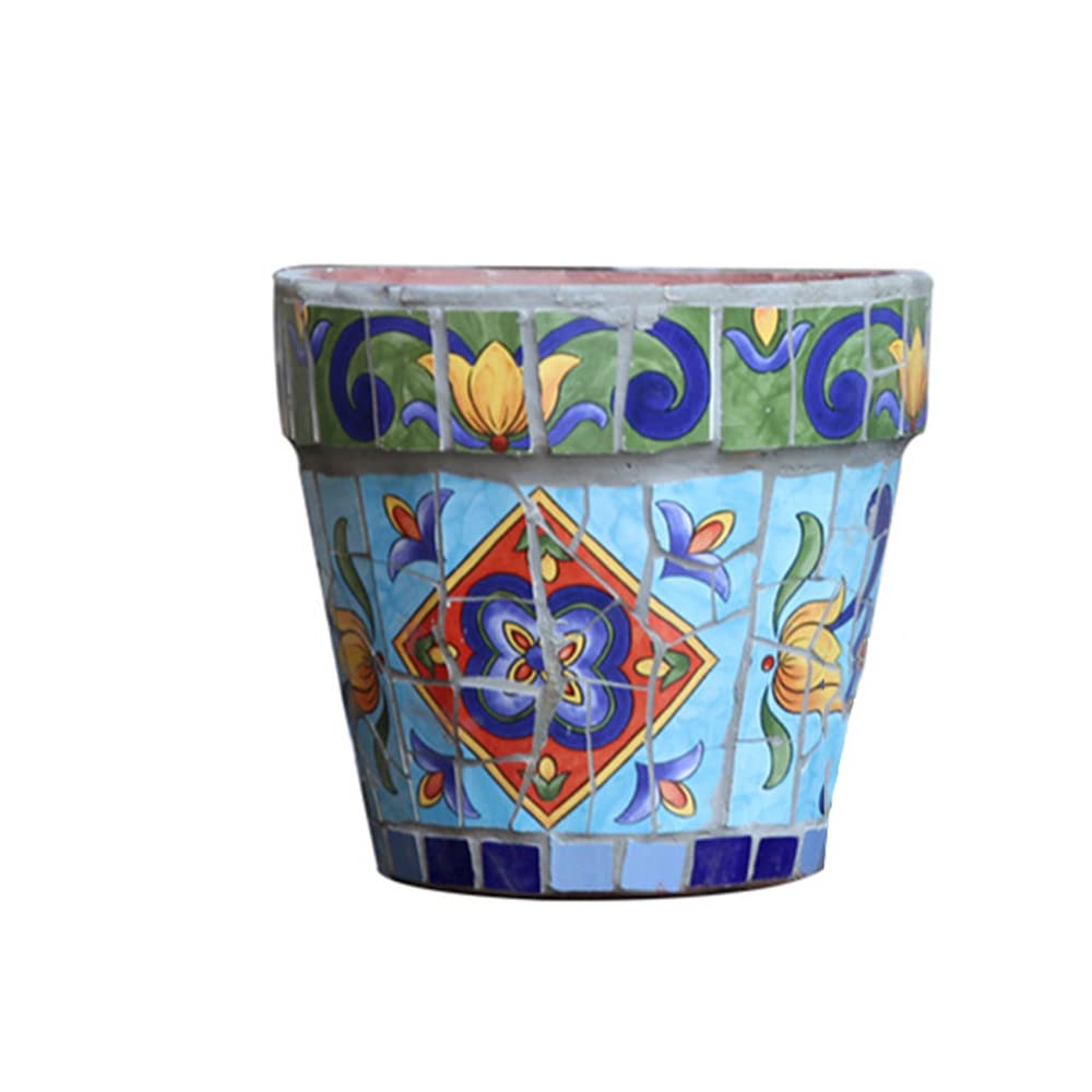 DFGHNBVC Courtyard Hand-Painted Ceramic Mosaic Flower Pot Villa Outdoor Garden Decor Plant Pot Corridor Aisle Landscape Container Vase Home Balcony Terrace European Classical Pots,A-S