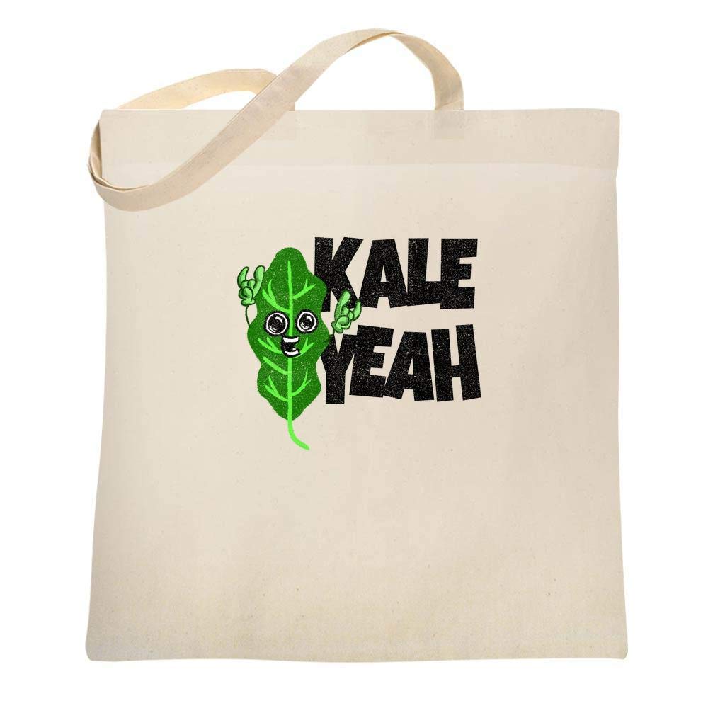 Pop ThreadsKale Yeah! Funny Vegan Vegetarian Natural 15x15 inches Large Canvas Tote Bag