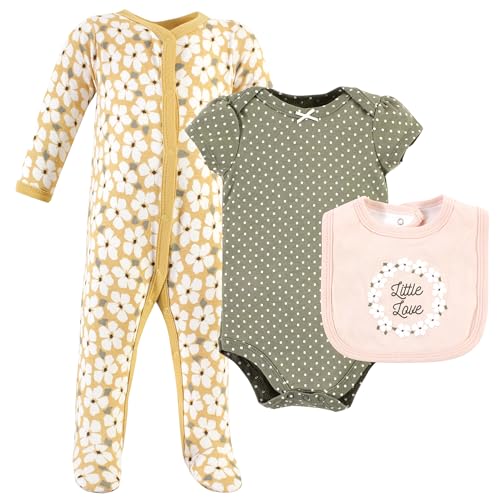 Image of Hudson Baby Unisex Cotton Sleep and Play, Bodysuit and Bandana Bib Set