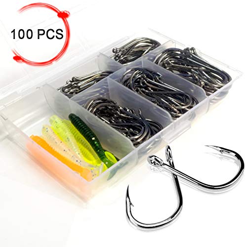 SCIMO 100PCS Fishing Hooks, Circle Hooks, Portable Plastic Box, Be Applicable Fresh Water/Sea Water 2/0# 3/0# 4/0# 5/0# 6/0#
