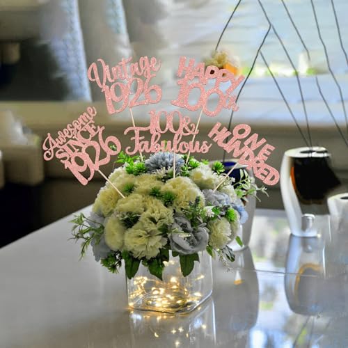Image of 15 PCS 100th Birthday Centerpiece Sticks Happy 100th Vintage 1926 Table Flower Centerpieces Sticks Cheers to 100 Fabulous Floral Decorations 100th Birthday Party Centerpieces Supplies Rose Gold