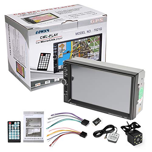 MiCarBa 2 Din 7 inches Car Stereo Touch Screen Car Radio Video Player, HD Resolution 1024*600 Multimedia Video,Support GPS navigation with 8 leds Reversing Camera and Handheld remote control(CL7020G)
