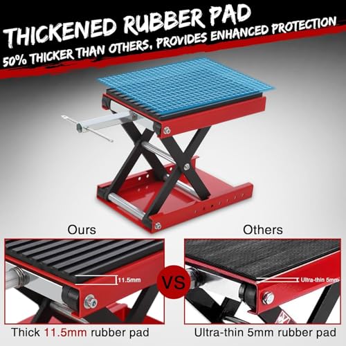 Image of Garveetech Motorcycle Lift Jack - 1200 LBS Heavy Duty Scissor Stand with Wide Deck & Safety Pin, Ideal for Dirt Bikes, Atvs, Street Bikes & Cruiser Motorcycles, Thickened Rubber Pad for Stability