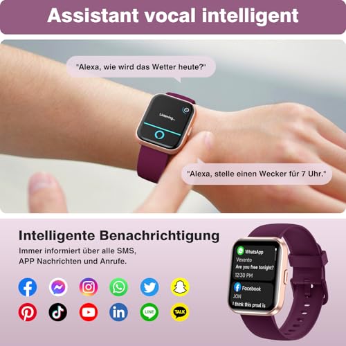 Image of Smart Watches for Women, 1.85 inch HD Smart Watch Compatible iPhone /Samsung /Android (Answer /Make Call), Fitness Watch with Heart Rate /Sleep /SpO2 Monitor, SmartWatch 3ATM Waterproof, 120+ Sport Modes Alexa