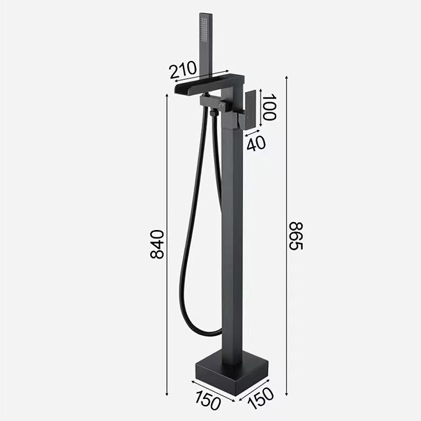Rubinetto Vasca da Bagno Freestanding a Cascata Rubinetto Bagno Cascata con Doccia Portatile Per Vasca,nero