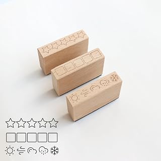 3 PC Rubber Stamp Set – 5 Star Rating, Checklist Box & Daily Weather Tracker for Journals, Planners, Habit Tracking, Scrapbooking & DIY Crafts