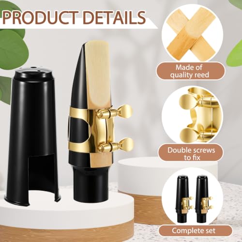Image of 2 Sets Tenor Saxophone Mouthpiece Kit Gold Tone Tenor Sax Accessories with Reeds Ligatures and Plastic Caps B Flat Replacement Parts for Beginner Professional Player Band Practice Music Class