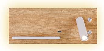 Lámpara de Pared LED Moderna de 7W Metal Aspecto Madera con Cargador Inalámbrico y Conexión USB, Luz de Lectura LED 3W Giratoria de 350 ° con Interruptor, Apliques Mesilla de Noche Dormitorio, 3000K