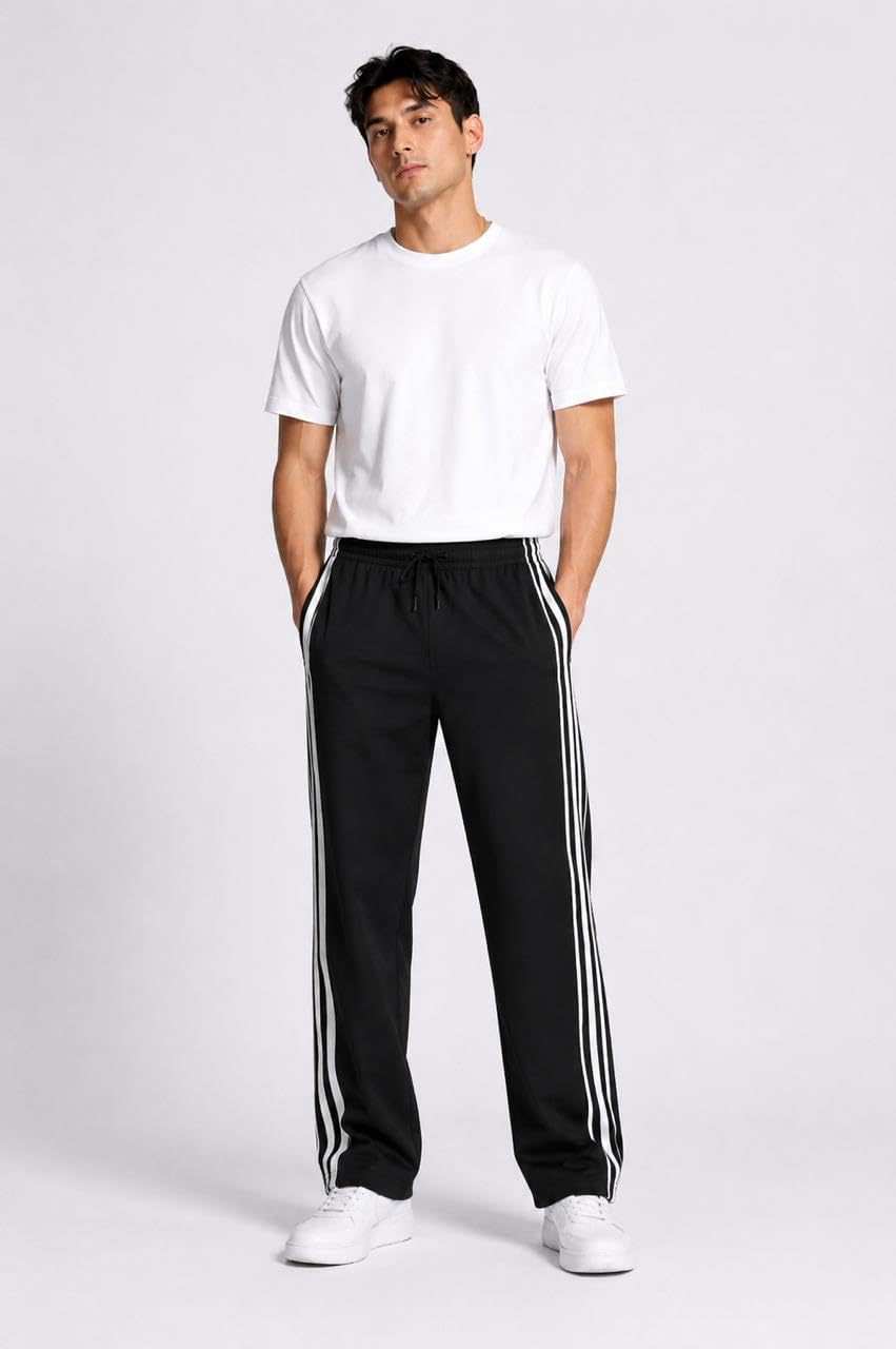 Men’s Black Sports Track Pants with Side Stripes | Regular Fit Athletic Lower | Comfortable Gym & Casual Wear Trouser-picture-42