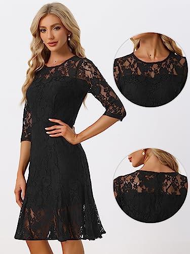 Allegra K Elegant Lace Dress for Women's 3/4 Sleeves Ruffles Bodycon Fishtail Dress2