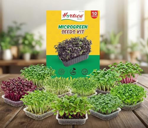 Image of 10,000+ Microgreen Seeds Kit with 2 Grow Bags (9 inchx3 inch) | Value Pack of 10 Varieties with Reusable Grow Bags | High Germination | Easy to Grow