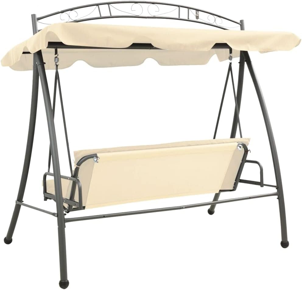 Porch Swing Chair, Outdoor Swing Patio, Bench Lounge, for Garden, Balcony, Living Room,Outdoor Convertible Swing Bench with Canopy Sand White