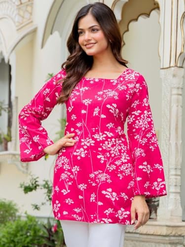 Image of Women's Cotton Printed A-line Straight Short Kurti