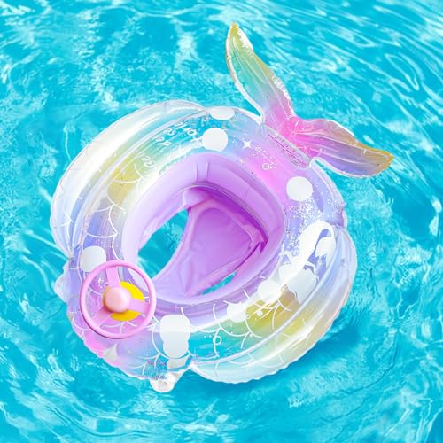 Balakaka Flotador Bebé 70×75 cm, Anillo de Natación Inflable para Bebé de 1-5 Años, Flotador de Piscina Juguetes de Desarrollo con Asiento de Seguridad & Volante