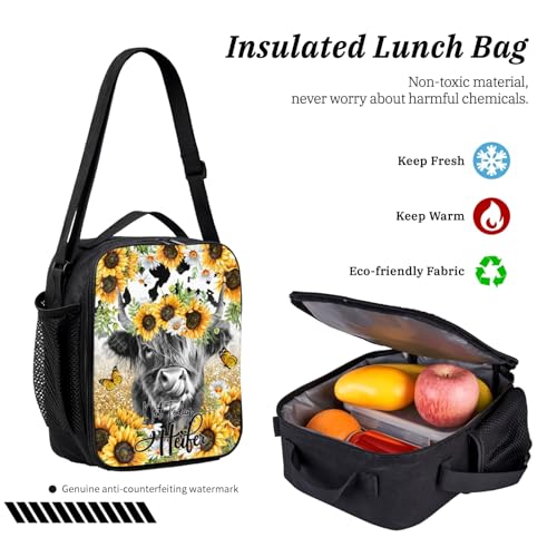 Girls Backpack for School, 3pcs Highland Cow Backpack for Girls Boys with Lunch box Pencil Case, Kids Cow Print Bookbag Teen Backpacks for Elementary Middle School Travel Back Pack 17″ Large Capacity4