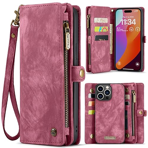 Coque amovible pour 15 ProMax étui portefeuille rouge 8 fentes cartes