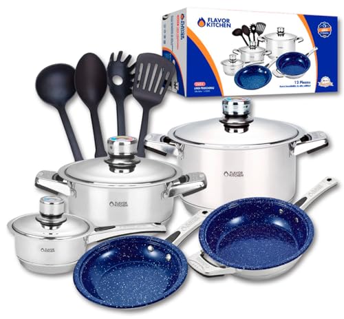 Catálogo de Bateria Flavor Stone - los preferidos. 48 Flavor Kitchen Batería De Cocina Acero Inoxidable Quirúrgico 12 Pz