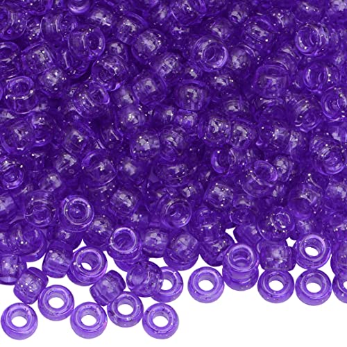 Image of 1000Pcs Pony Beads Bracelet 9mm Purple Glitter Plastic Barrel Pony Beads for Necklace,Hair Beads for Braids,Key Chain,Jewelry Making (Purple Glitter)