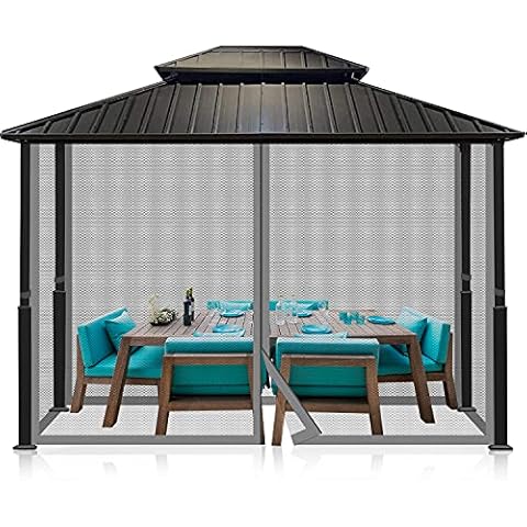 COWVIE Gazebo Netting Screen Replacement Universal 4-Panel Sidewalls 3 x 3 m (Only Netting) Cover