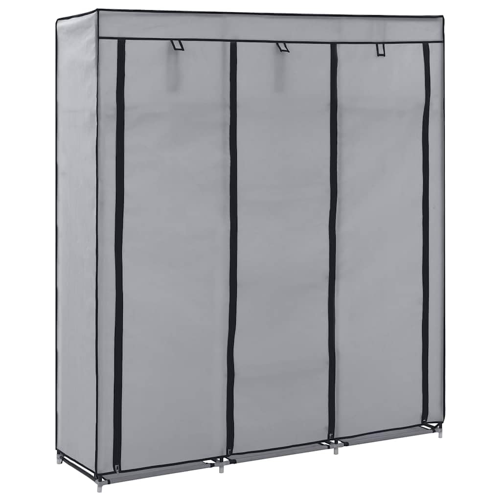 Stoffschrank Grau 150x45x175cm mit Fächern und Stangen | Tragbar, zusammenklappbar, Vliesstoff, feuchtigkeitsbeständige Eisenstangen, für Schlafzimmer