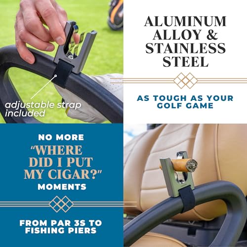 Magnetic Cigar Holder - Ultimate Golf Accessory for Cigar Lovers, Sturdy Aluminum Alloy & Stainless Steel, Fits Golf Carts, Beach Chairs, Fishing Rods - Secure Magnetic Grip, Hook & Loop Strap