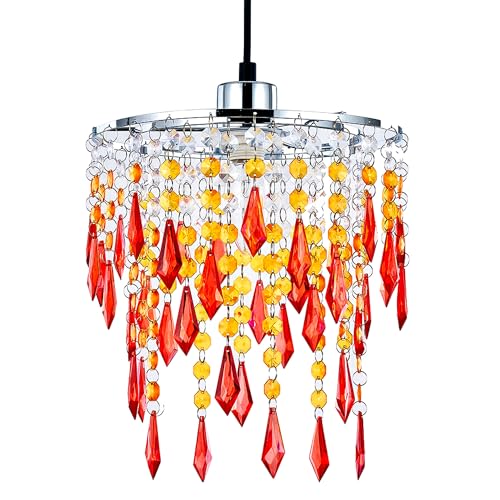 Innoteck Cherry Ceiling Chandelier Acrylic Light Shade – Sun Beam Orange – Easy-Fit Pendant Shade for Bedroom, Living Room & Hallway – Includes E27 to B22 Converter – Home Decorative Lamp Shade