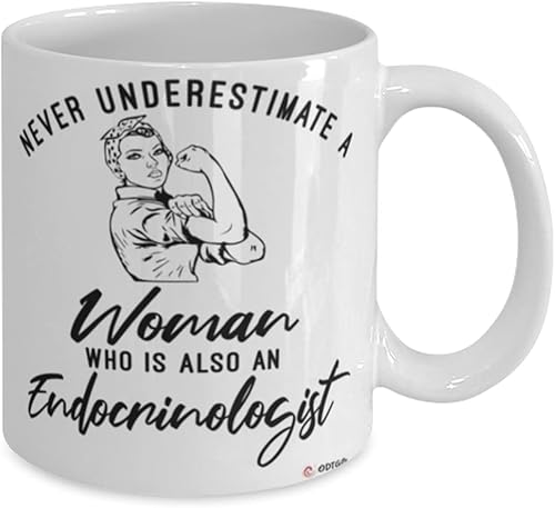 Miniatura 2 de Taza de café con texto en inglés Never Underestimate A Woman Who Is Also An Endocrinologist, color blanco