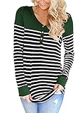 FIYOTE Women Casual Button Front V Neck Strips Long Sleeve Blouse Tops S-XXL
