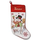 Lillian Vernon Personalized Heirloom Christmas Stocking – Needlepoint Snowman, 100% Wool, 9.5” W x 17” L