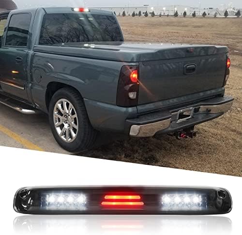 LESAUCE 3rd Third Brake Light Assembly, High Mount Stop Light Replacement for 1999 to 2007 GMC Sierra Chevy Silverado, IP68 Waterproof, Cargo Light Smoke Lens, Plug and Play