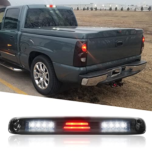 LESAUCE 3rd Third Brake Light Assembly, High Mount Stop Light Replacement for 1999 to 2007 GMC Sierra Chevy Silverado, IP68 Waterproof, Cargo Light Smoke Lens, Plug and Play