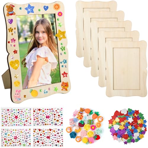 Elektheim Lot de 6 cadres photo en bois à faire soi-même - 14 x 19 cm - Cadre en bois avec autocollants diamant EVA à paillettes - Kit de bricolage pour...