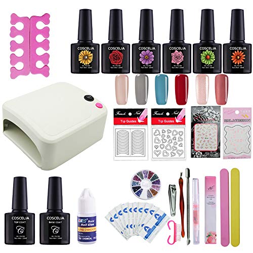 Saint-Acior 36W Nail Dryer UV Lamp 6 Colors Soak Off Gel Nail Polish 10ml Base Top Coat Remover Files Nail Art Kits Manicure Set