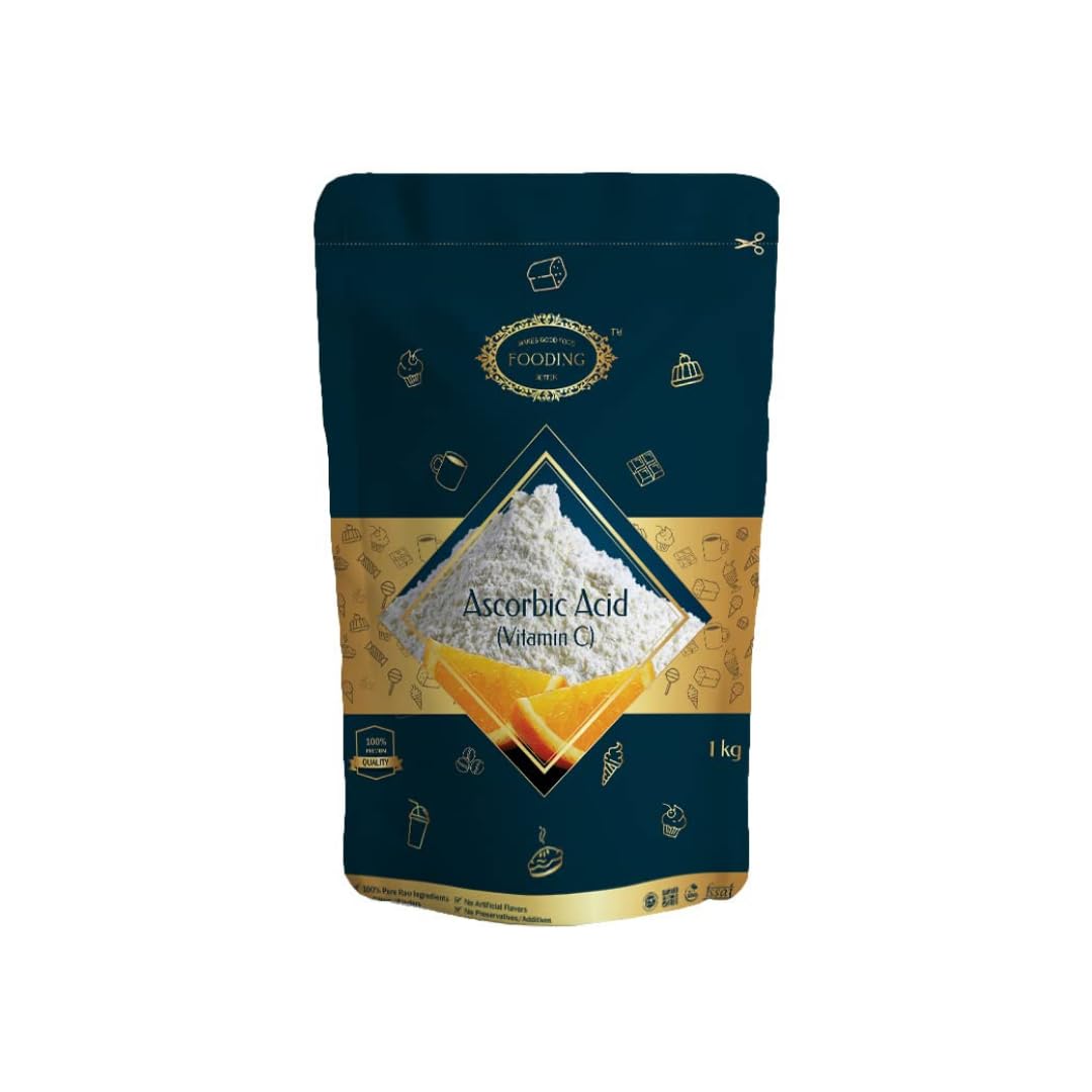 Fooding 100% Pure Organic Vitamin C Powder (L-Ascorbic Acid), 1Kg, For Immunity booster, Skin cell Protection, Skin Care Serum Making, collagen Booster (Food Grade, Vegan, Non GMO)